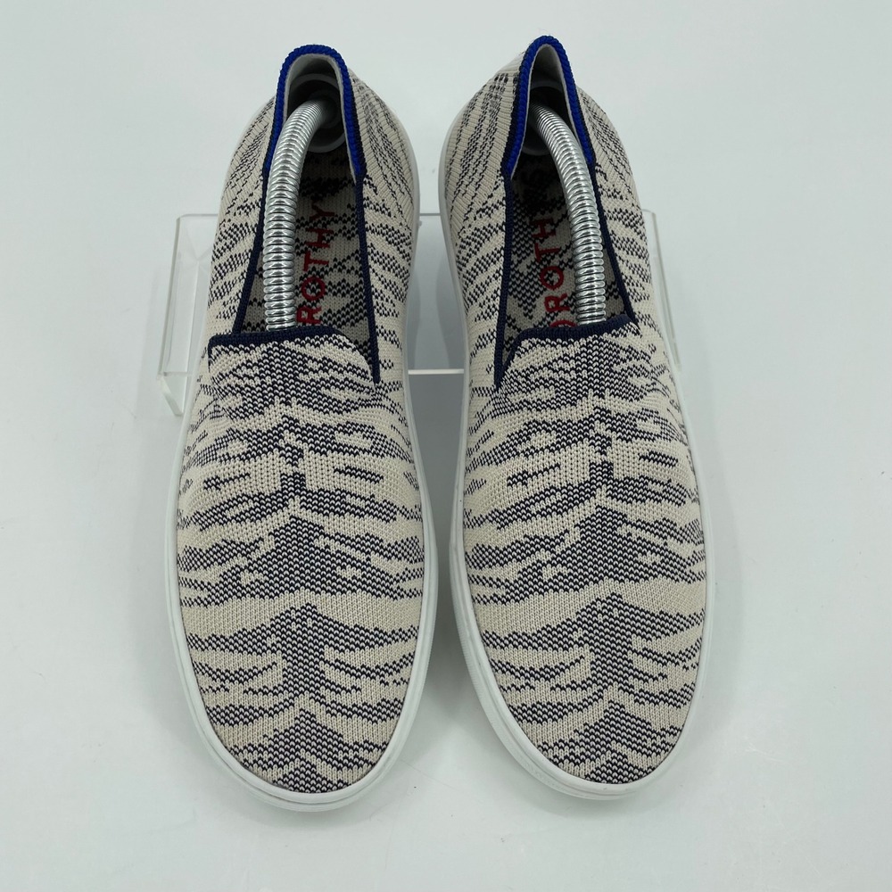 Rothys Women's The Sneaker Sz. 7 Shoes Navy Cream Maritime Tiger Stripe Comfort - Picture 2 of 12